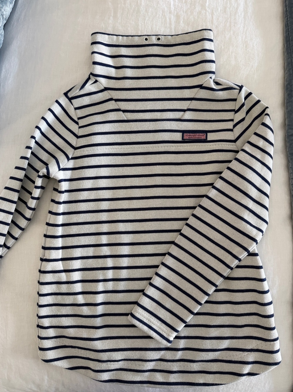 Vineyard Vines Cream and Navy Striped Turtleneck Top